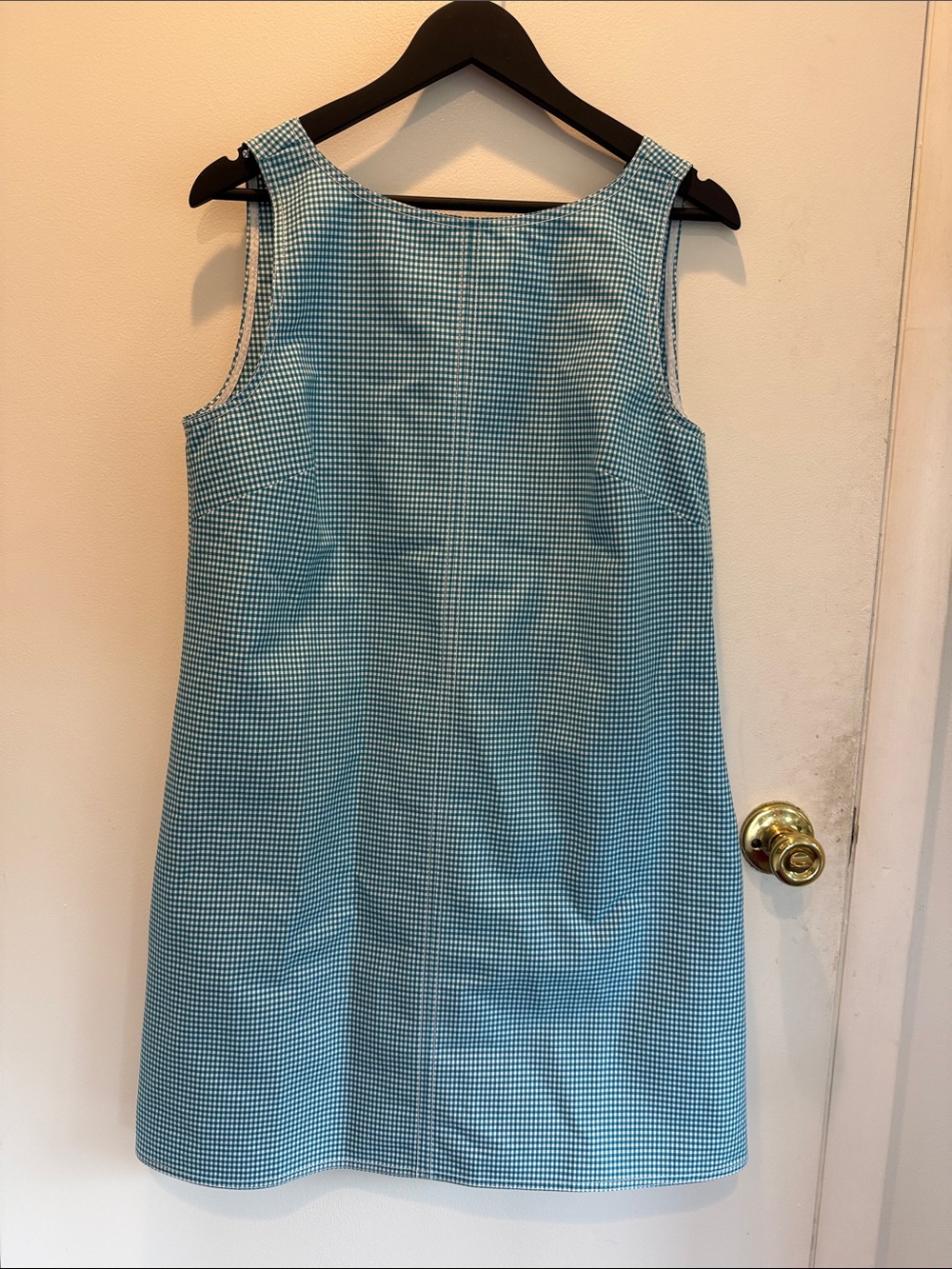 J. Crew Teal and White Gingham Sleeveless Shift Dress